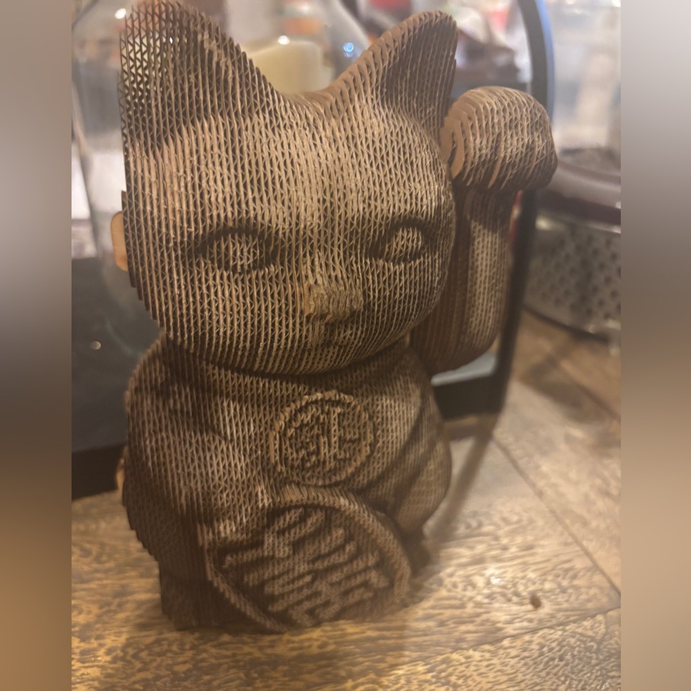 Corrugated Cardboard Lucky Cat Figurine - Brown